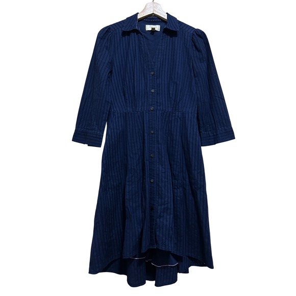 Anthropologie Dresses & Skirts - Anthropologie Size 2 Navy Blue Western Equestrian Cotton Shirt Dress Puffed Boho